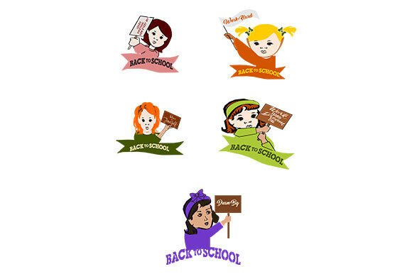A Set of 5 Students with Sign