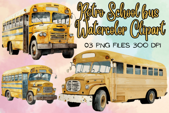 Retro School Bus Watercolor
