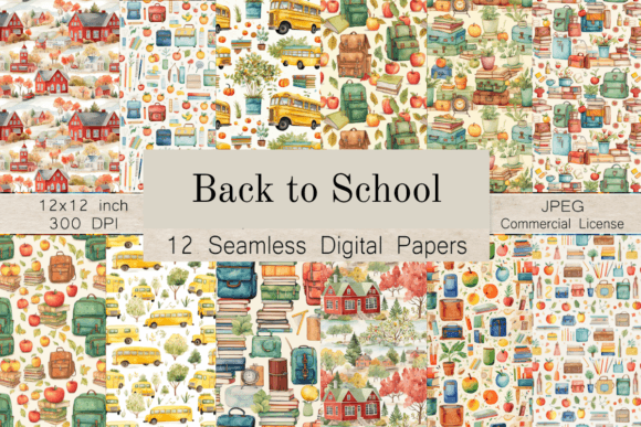 Watercolor Back to School Seamless: Timeless Digital Papers for Creative Educators and Designers